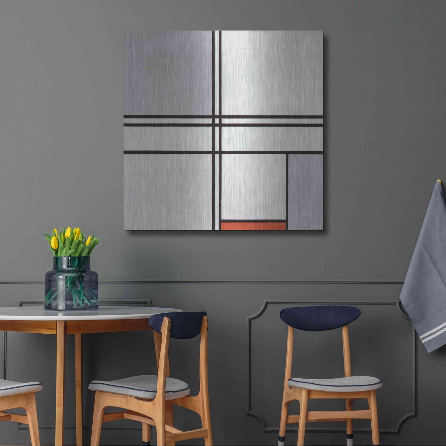 Luxe Metal Art 'Composition No. 1 Gray and Red, 1935' by Piet Mondrian, Metal Wall Art,36x36