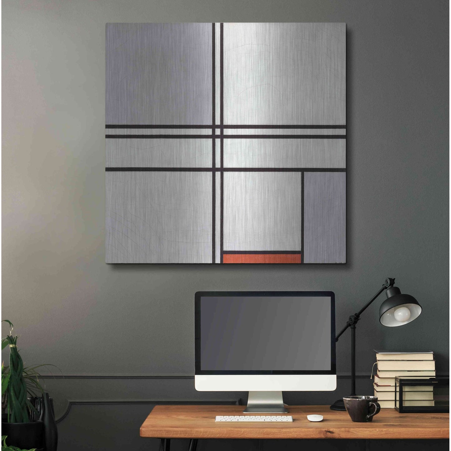 Luxe Metal Art 'Composition No. 1 Gray and Red, 1935' by Piet Mondrian, Metal Wall Art,36x36