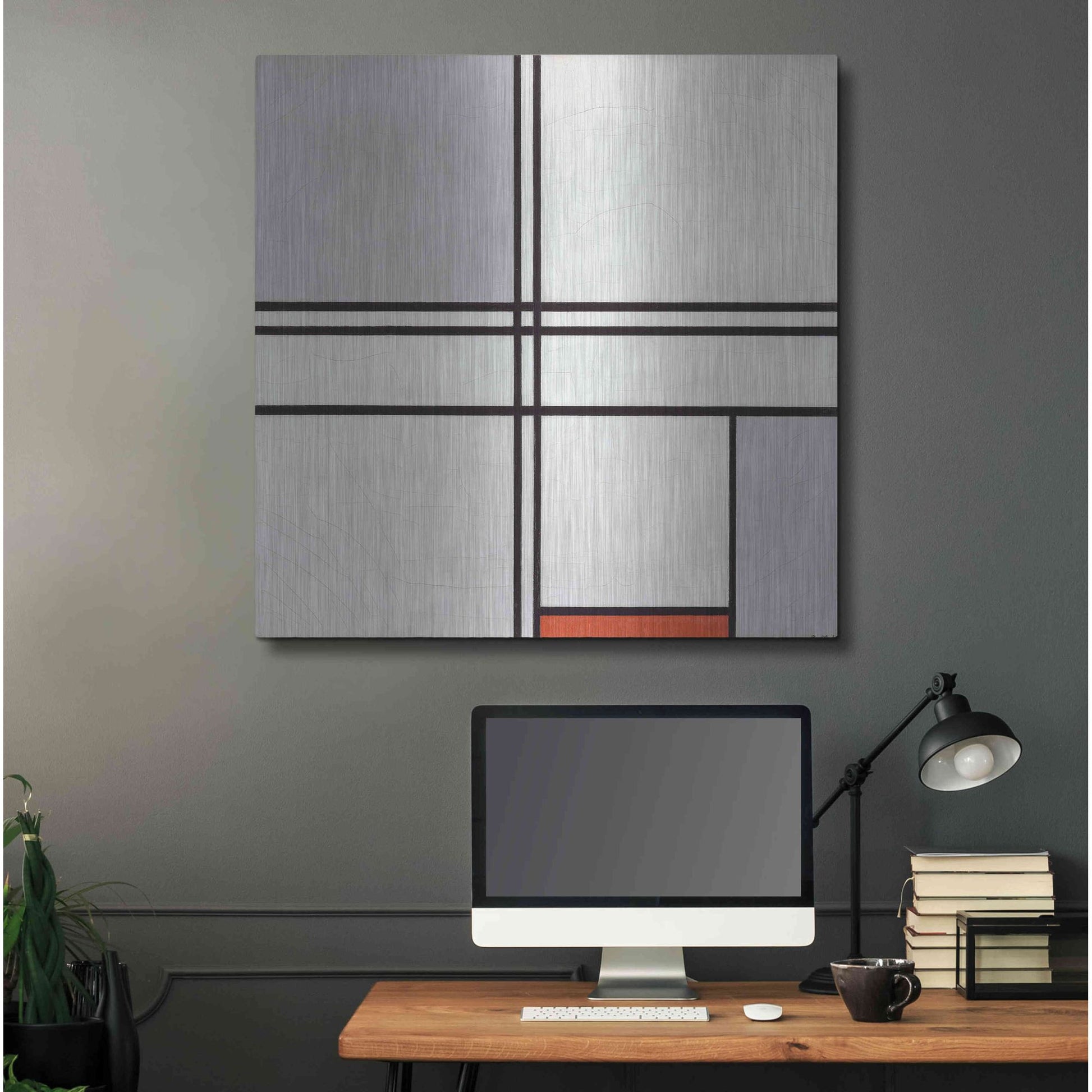 Luxe Metal Art 'Composition No. 1 Gray and Red, 1935' by Piet Mondrian, Metal Wall Art,36x36