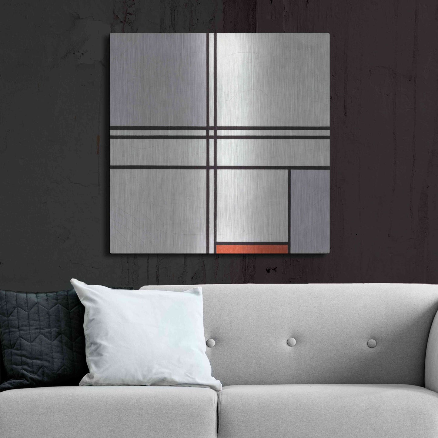 Luxe Metal Art 'Composition No. 1 Gray and Red, 1935' by Piet Mondrian, Metal Wall Art,36x36