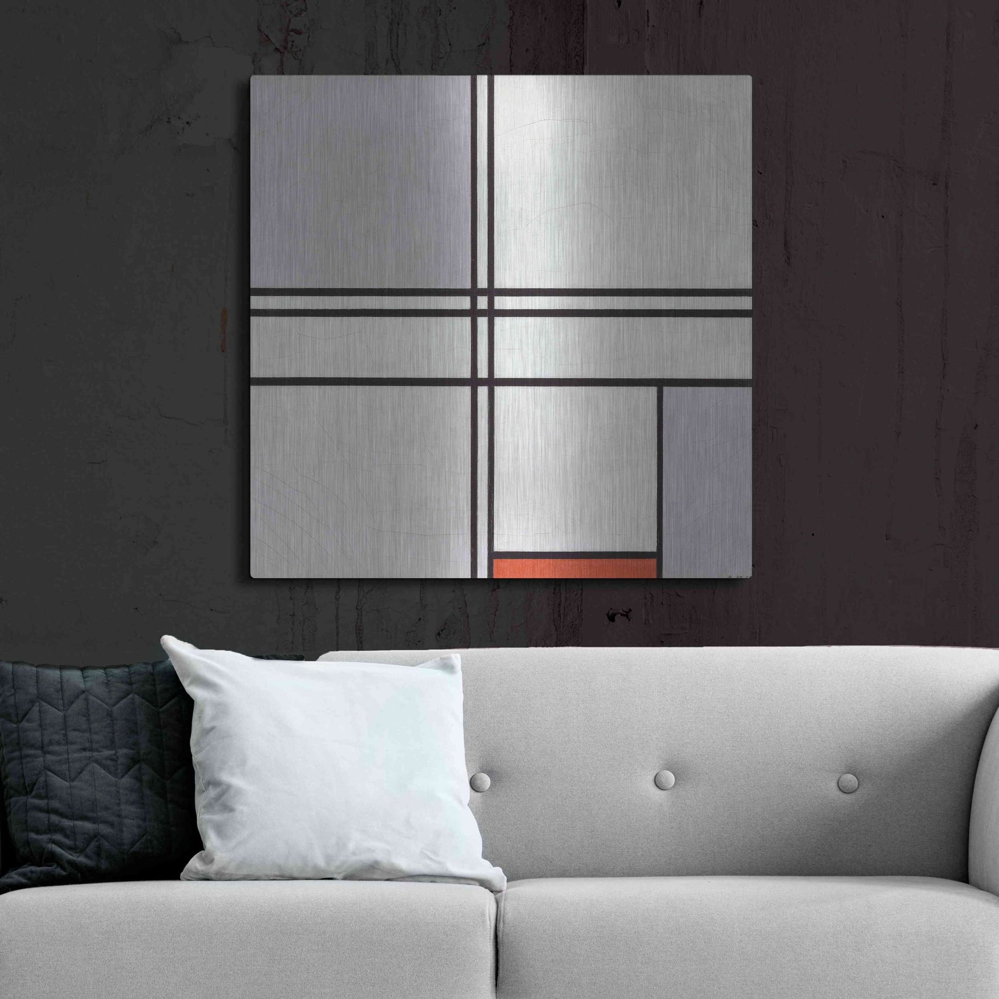 Luxe Metal Art 'Composition No. 1 Gray and Red, 1935' by Piet Mondrian, Metal Wall Art,36x36