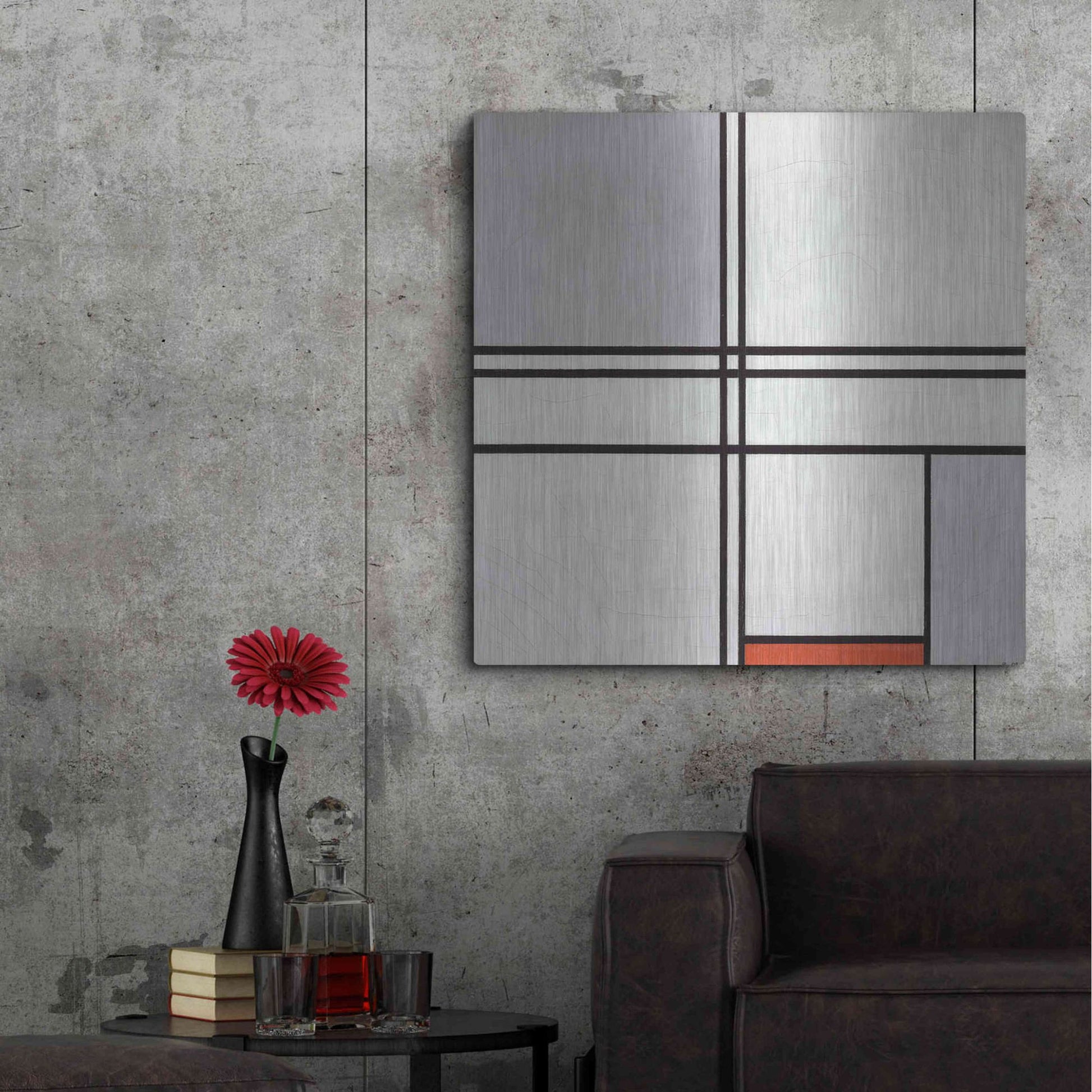 Luxe Metal Art 'Composition No. 1 Gray and Red, 1935' by Piet Mondrian, Metal Wall Art,36x36