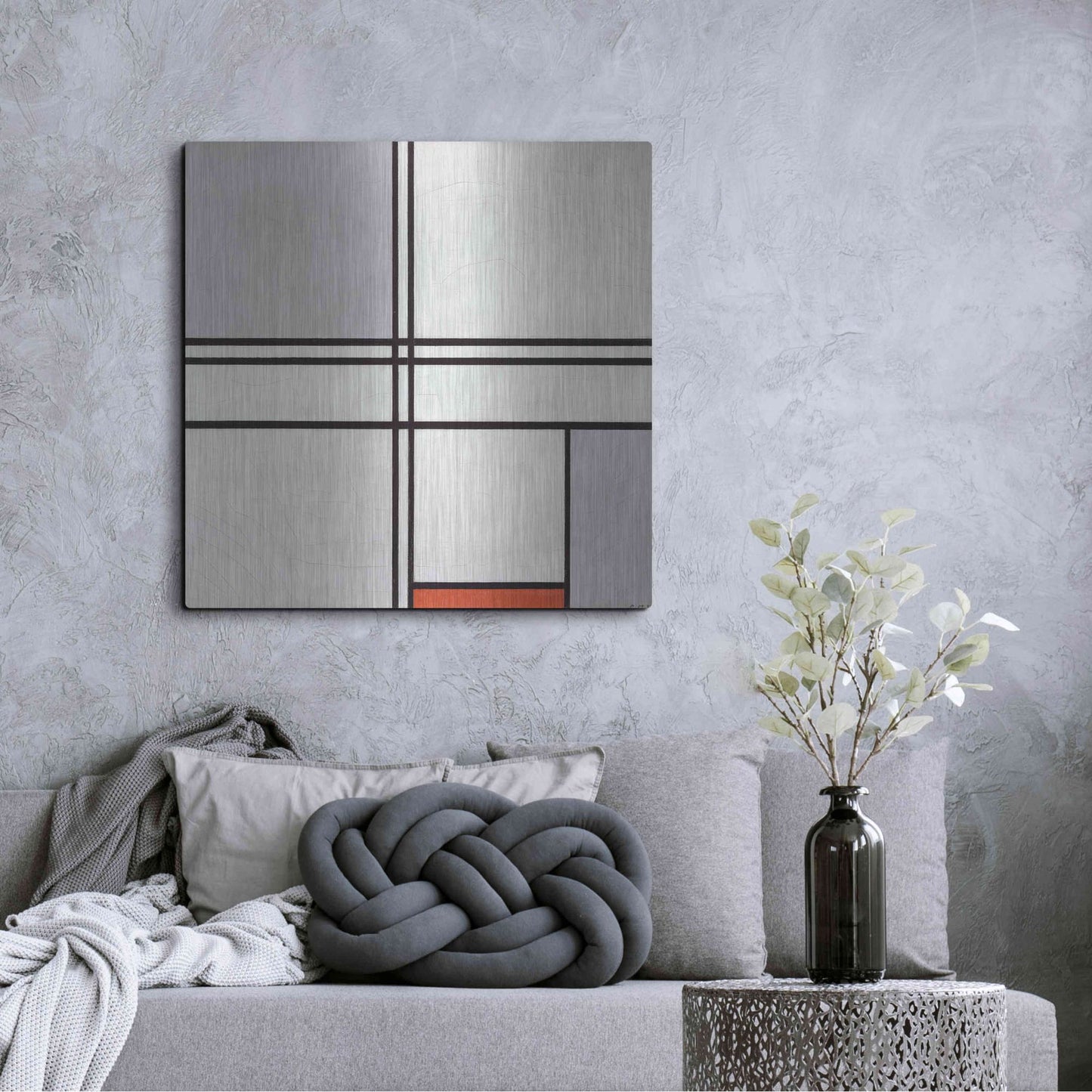 Luxe Metal Art 'Composition No. 1 Gray and Red, 1935' by Piet Mondrian, Metal Wall Art,36x36