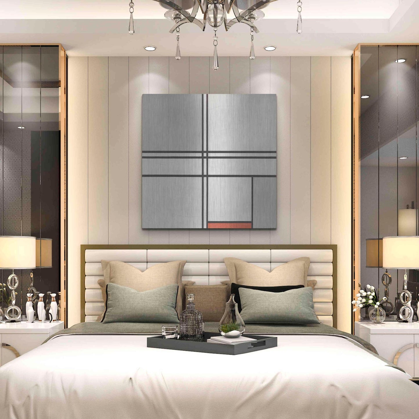 Luxe Metal Art 'Composition No. 1 Gray and Red, 1935' by Piet Mondrian, Metal Wall Art,36x36