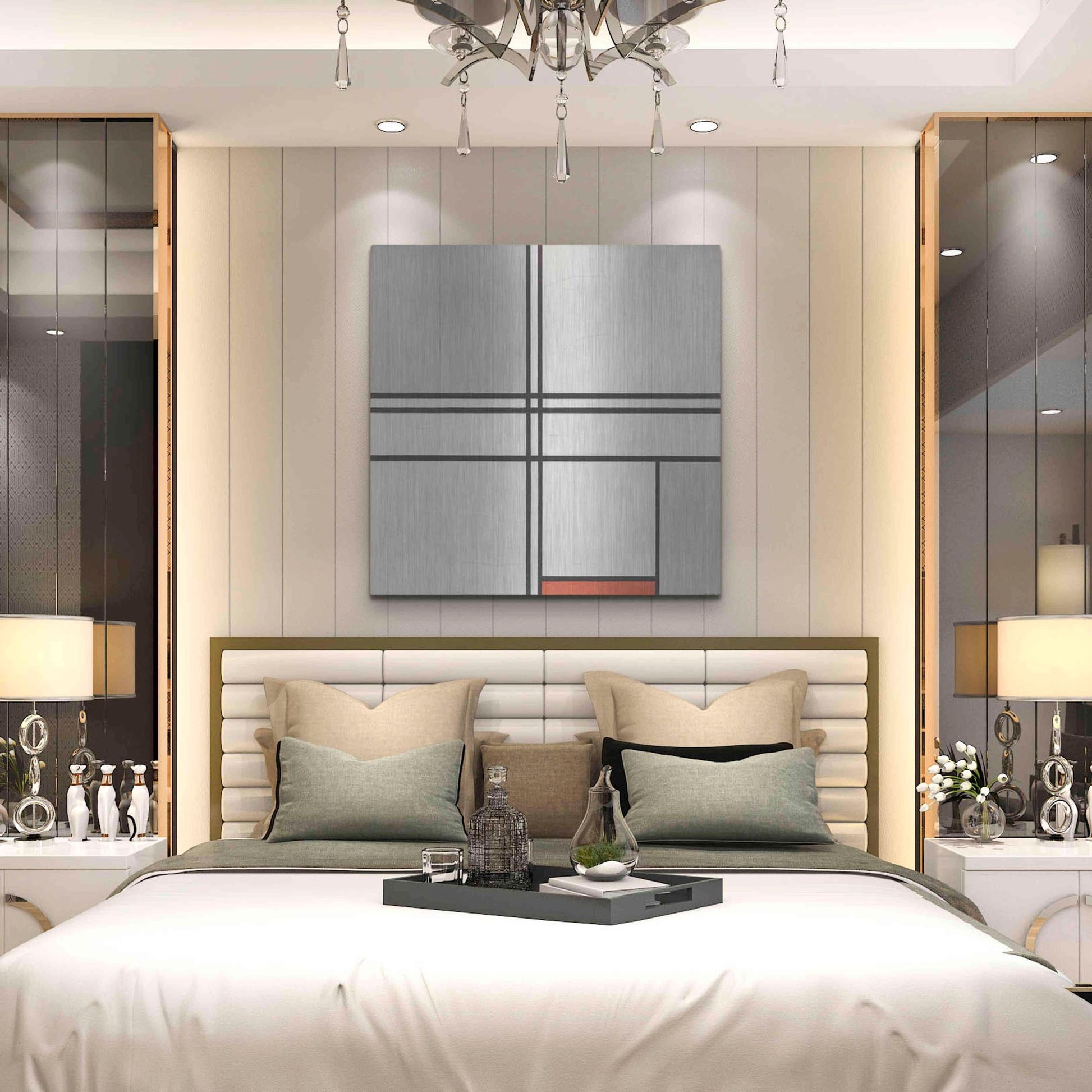 Luxe Metal Art 'Composition No. 1 Gray and Red, 1935' by Piet Mondrian, Metal Wall Art,36x36