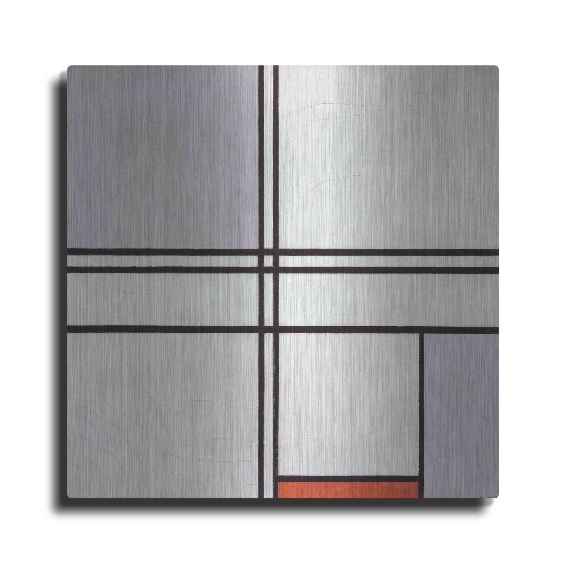 Luxe Metal Art 'Composition No. 1 Gray and Red, 1935' by Piet Mondrian, Metal Wall Art