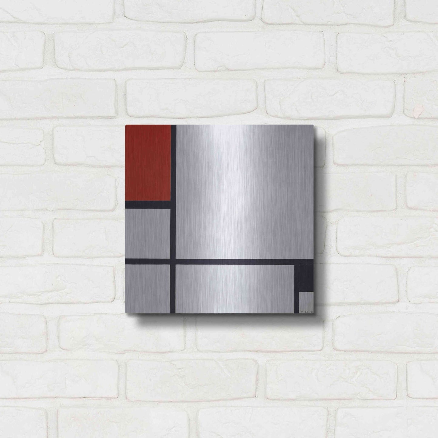 Luxe Metal Art 'Composition No. I, with Red and Black, 1929' by Piet Mondrian, Metal Wall Art,12x12
