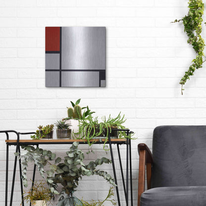 Luxe Metal Art 'Composition No. I, with Red and Black, 1929' by Piet Mondrian, Metal Wall Art,12x12