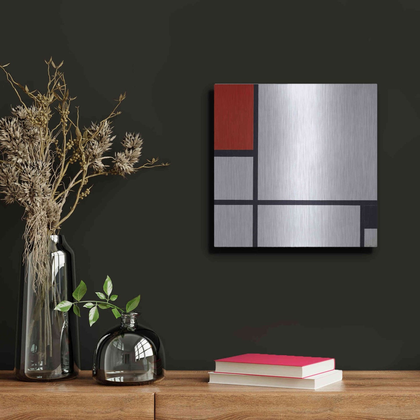 Luxe Metal Art 'Composition No. I, with Red and Black, 1929' by Piet Mondrian, Metal Wall Art,12x12