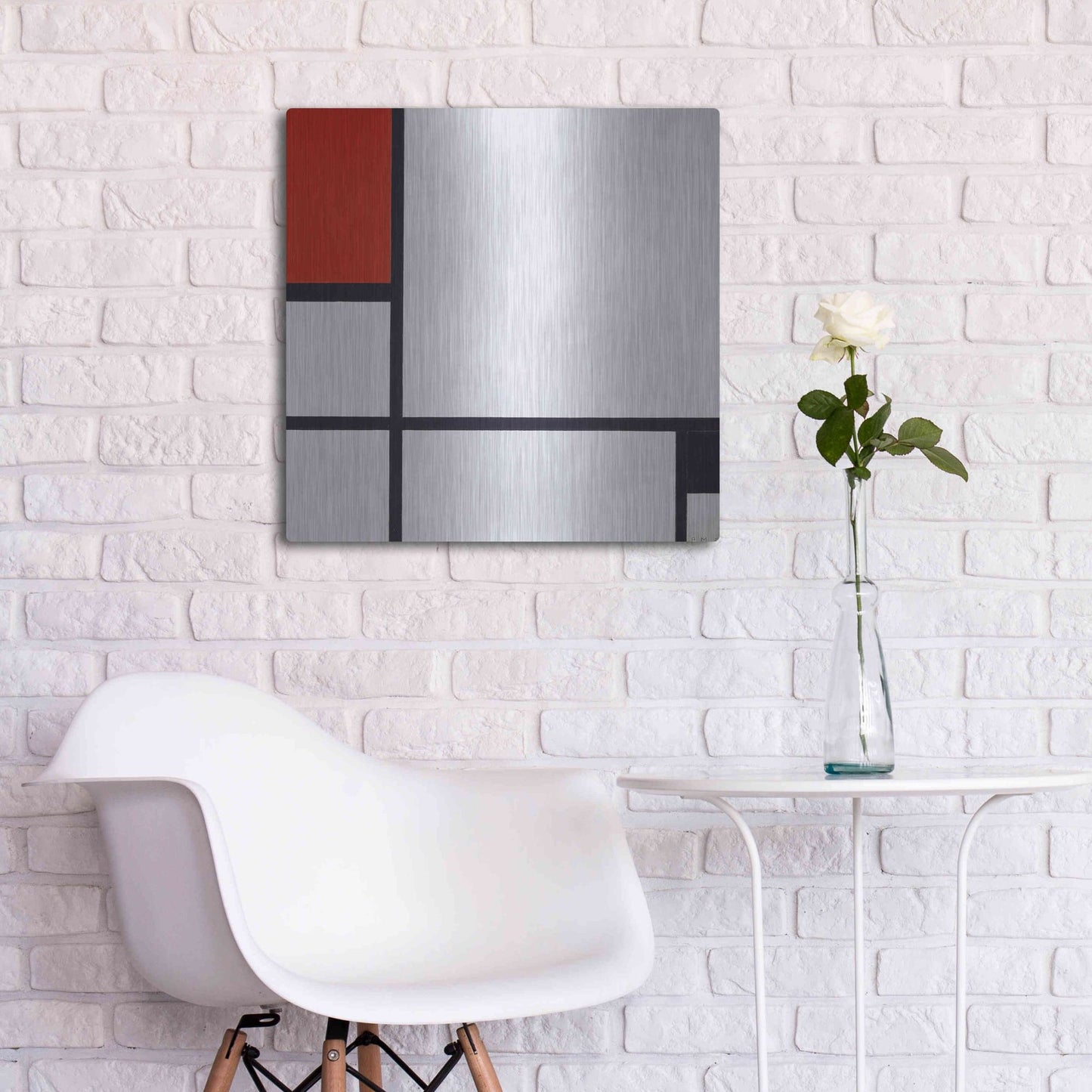 Luxe Metal Art 'Composition No. I, with Red and Black, 1929' by Piet Mondrian, Metal Wall Art,24x24