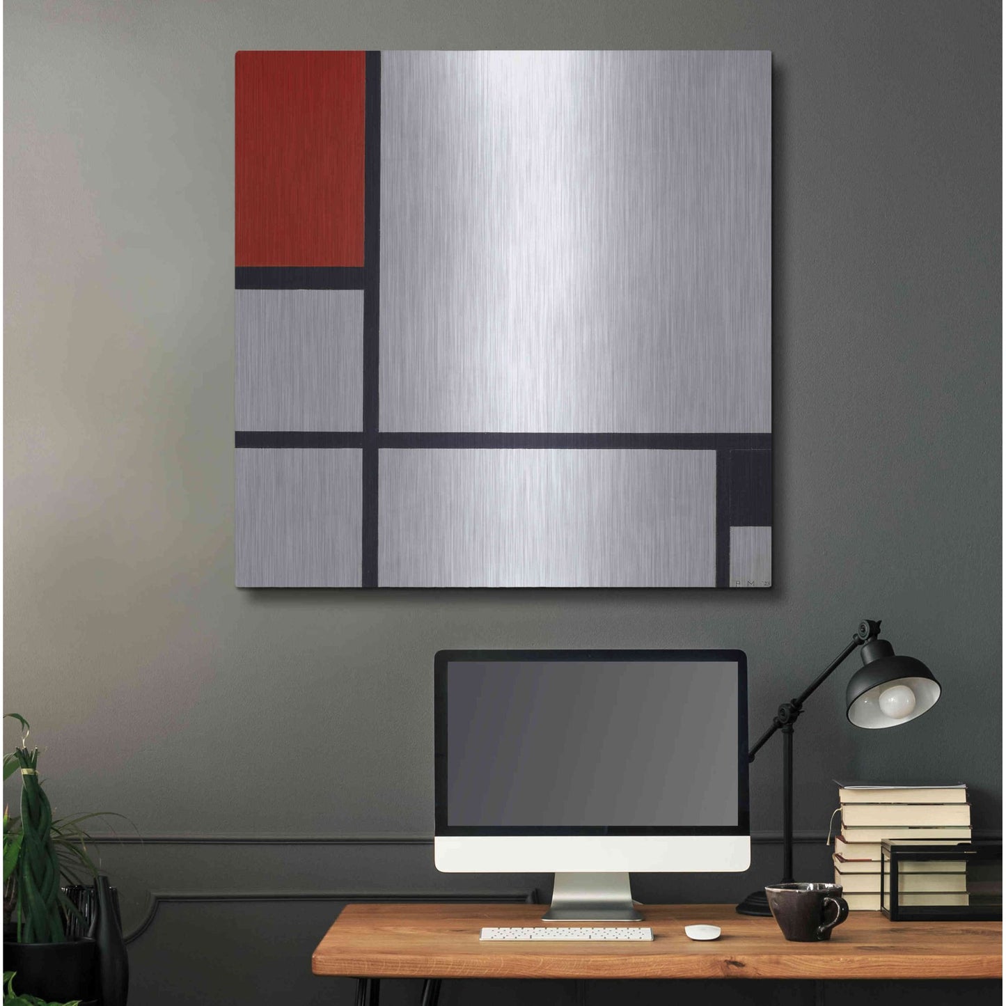 Luxe Metal Art 'Composition No. I, with Red and Black, 1929' by Piet Mondrian, Metal Wall Art,36x36