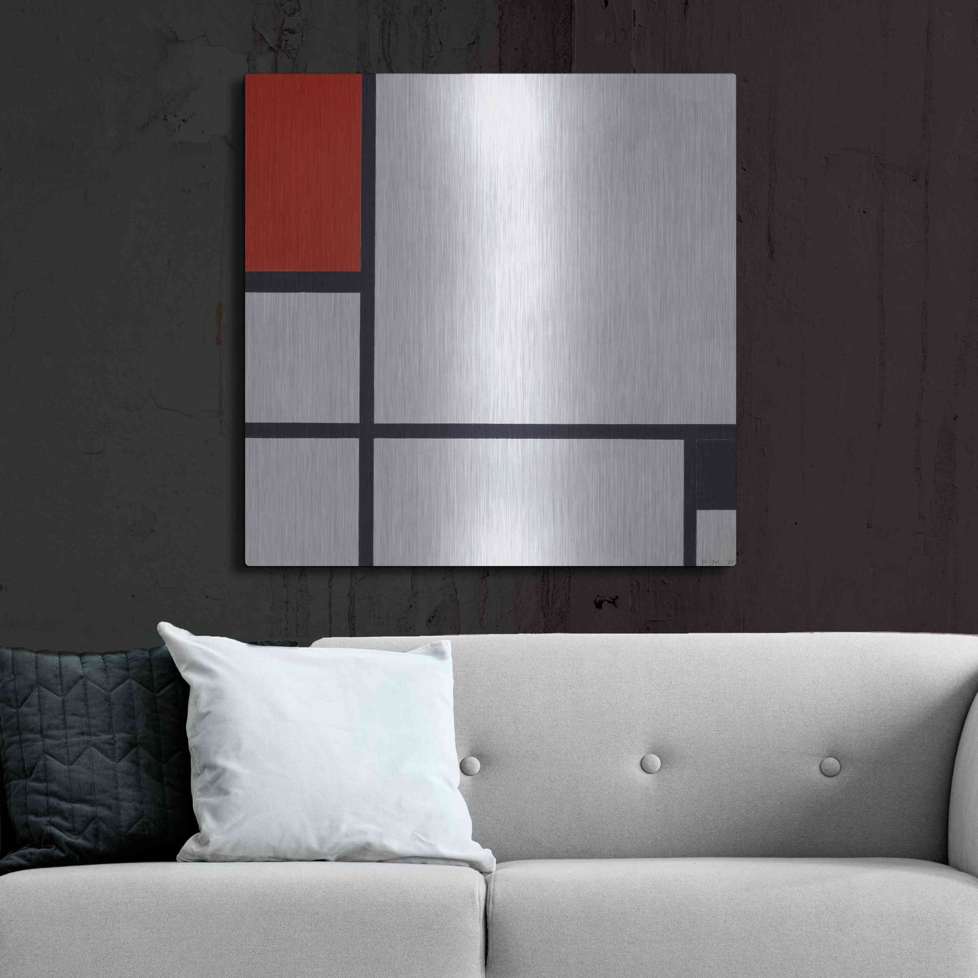 Luxe Metal Art 'Composition No. I, with Red and Black, 1929' by Piet Mondrian, Metal Wall Art,36x36