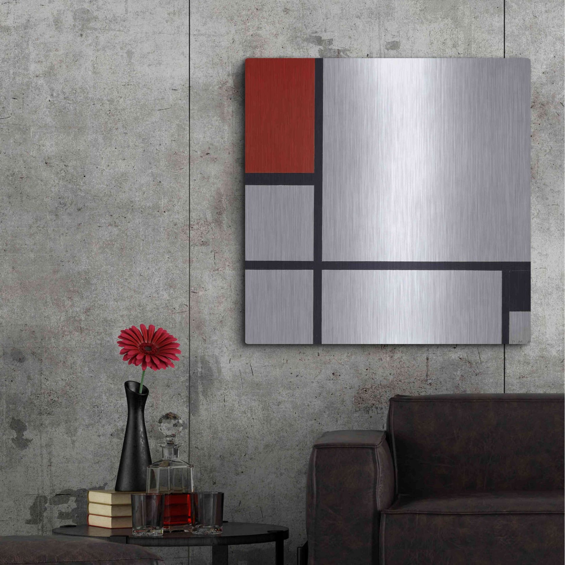 Luxe Metal Art 'Composition No. I, with Red and Black, 1929' by Piet Mondrian, Metal Wall Art,36x36