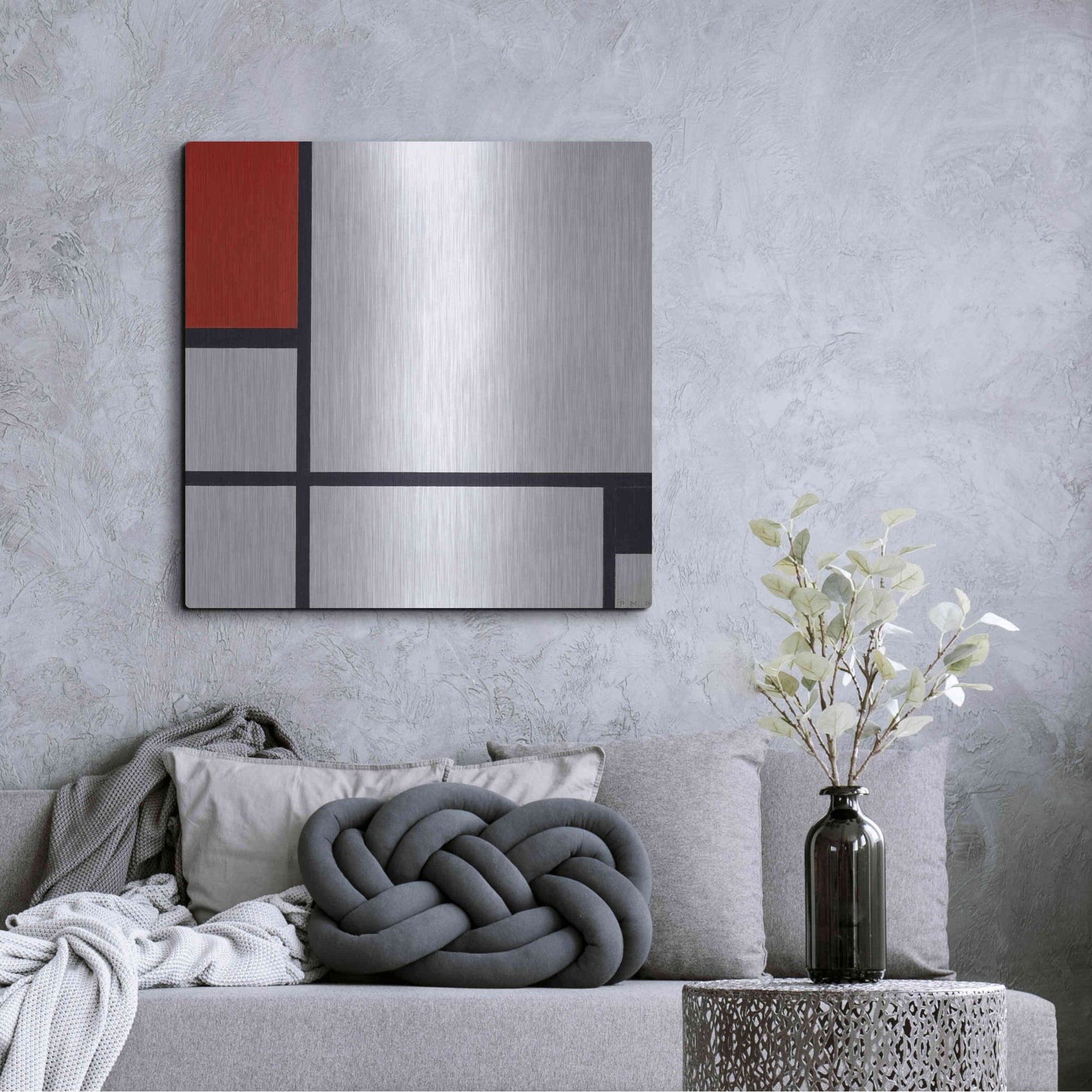 Luxe Metal Art 'Composition No. I, with Red and Black, 1929' by Piet Mondrian, Metal Wall Art,36x36