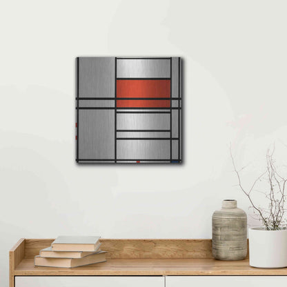 Luxe Metal Art 'Composition of Red and White; No. 1, Composition No. 4 with Red and Blue, 1938–42' by Piet Mondrian, Metal Wall Art,12x12