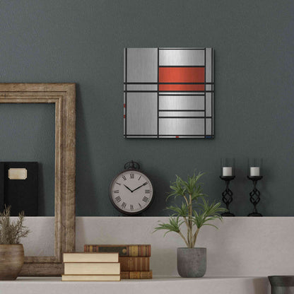 Luxe Metal Art 'Composition of Red and White; No. 1, Composition No. 4 with Red and Blue, 1938–42' by Piet Mondrian, Metal Wall Art,12x12
