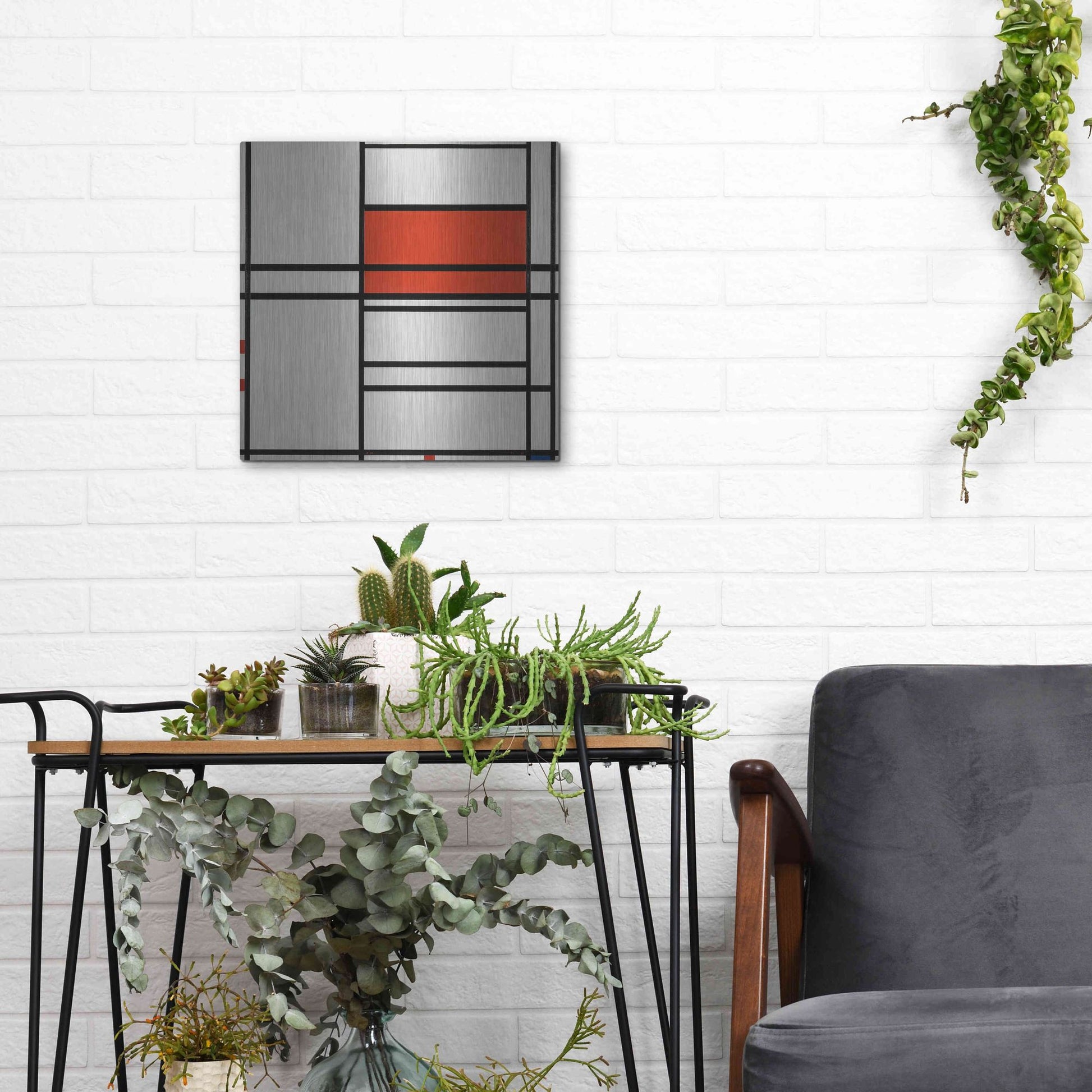 Luxe Metal Art 'Composition of Red and White; No. 1, Composition No. 4 with Red and Blue, 1938–42' by Piet Mondrian, Metal Wall Art,12x12