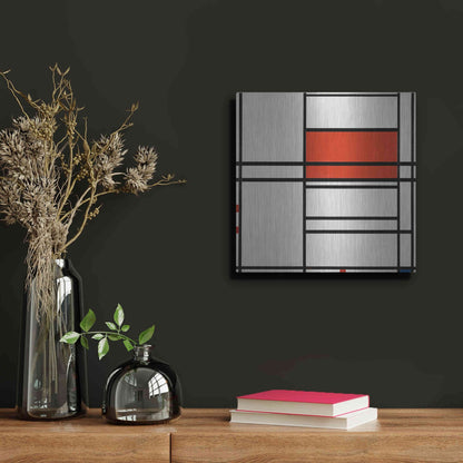 Luxe Metal Art 'Composition of Red and White; No. 1, Composition No. 4 with Red and Blue, 1938–42' by Piet Mondrian, Metal Wall Art,12x12