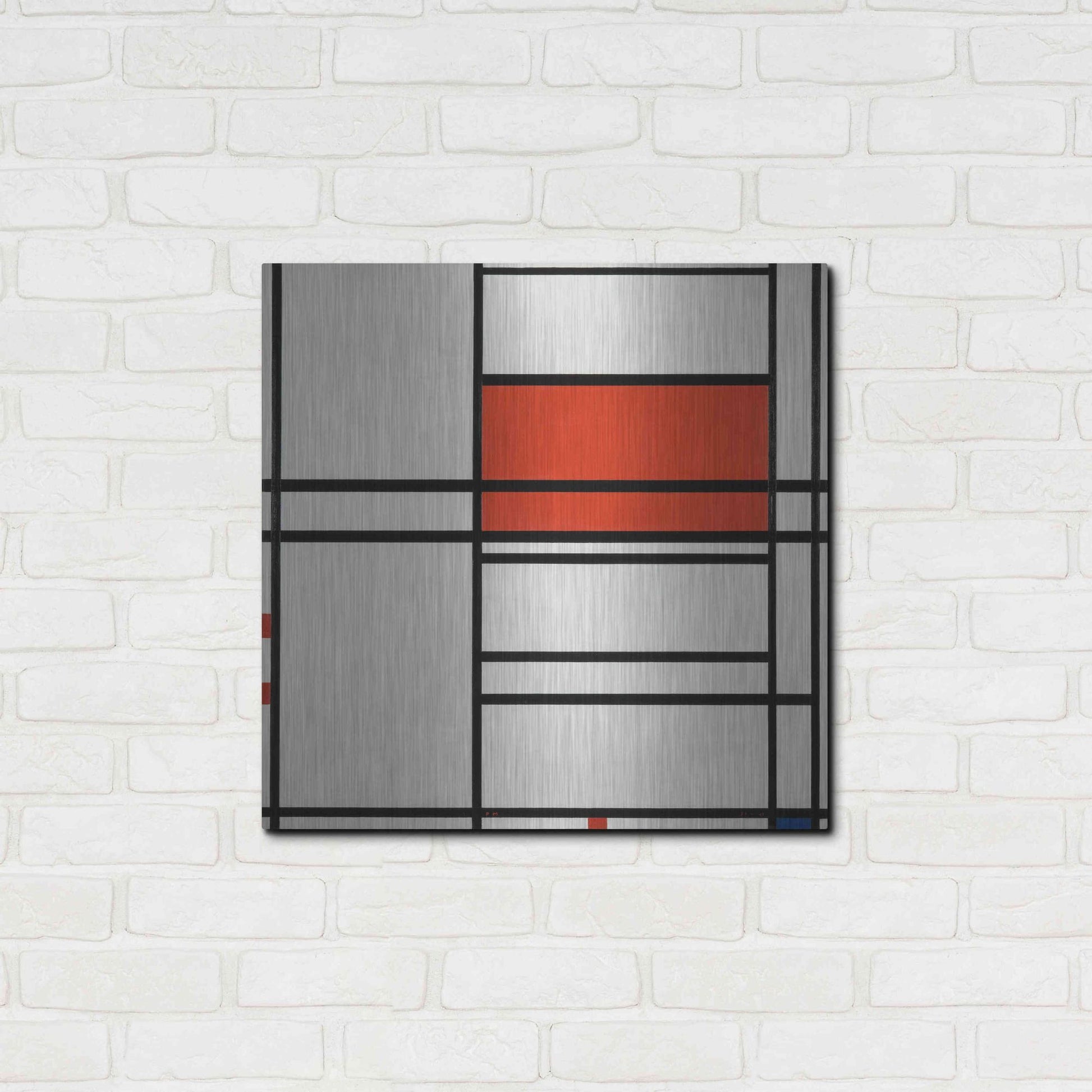 Luxe Metal Art 'Composition of Red and White; No. 1, Composition No. 4 with Red and Blue, 1938–42' by Piet Mondrian, Metal Wall Art,24x24