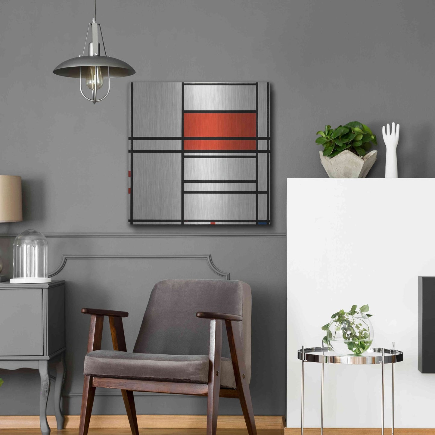 Luxe Metal Art 'Composition of Red and White; No. 1, Composition No. 4 with Red and Blue, 1938–42' by Piet Mondrian, Metal Wall Art,24x24