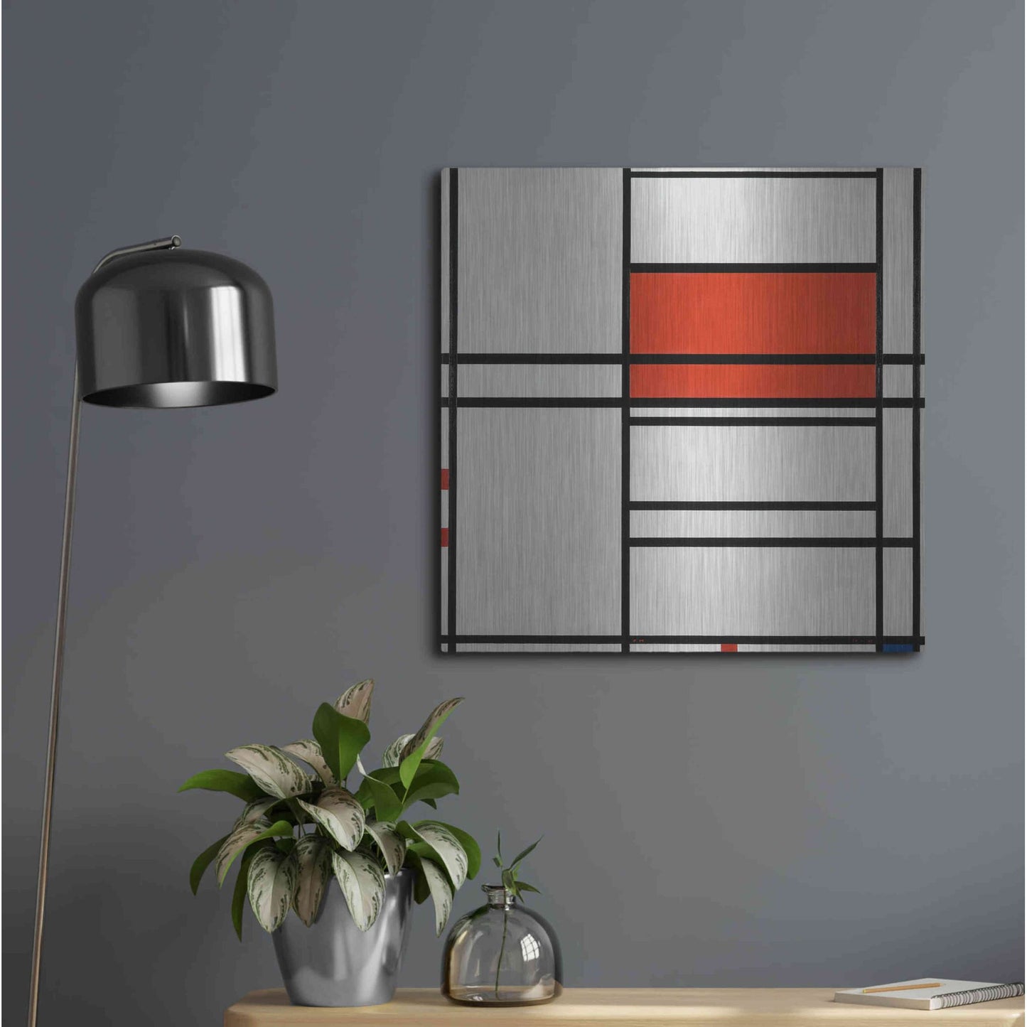 Luxe Metal Art 'Composition of Red and White; No. 1, Composition No. 4 with Red and Blue, 1938–42' by Piet Mondrian, Metal Wall Art,24x24