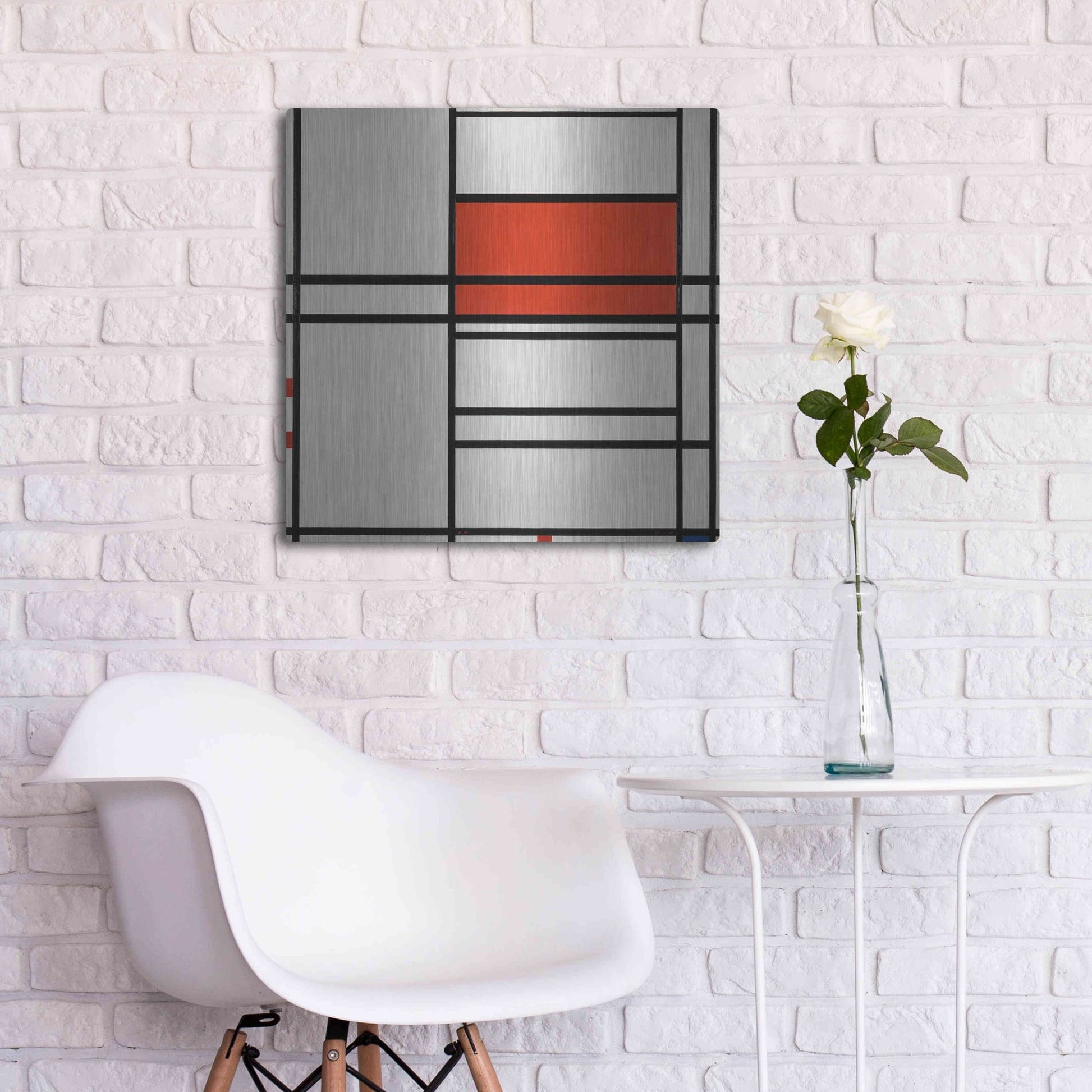 Luxe Metal Art 'Composition of Red and White; No. 1, Composition No. 4 with Red and Blue, 1938–42' by Piet Mondrian, Metal Wall Art,24x24