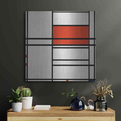 Luxe Metal Art 'Composition of Red and White; No. 1, Composition No. 4 with Red and Blue, 1938–42' by Piet Mondrian, Metal Wall Art,24x24