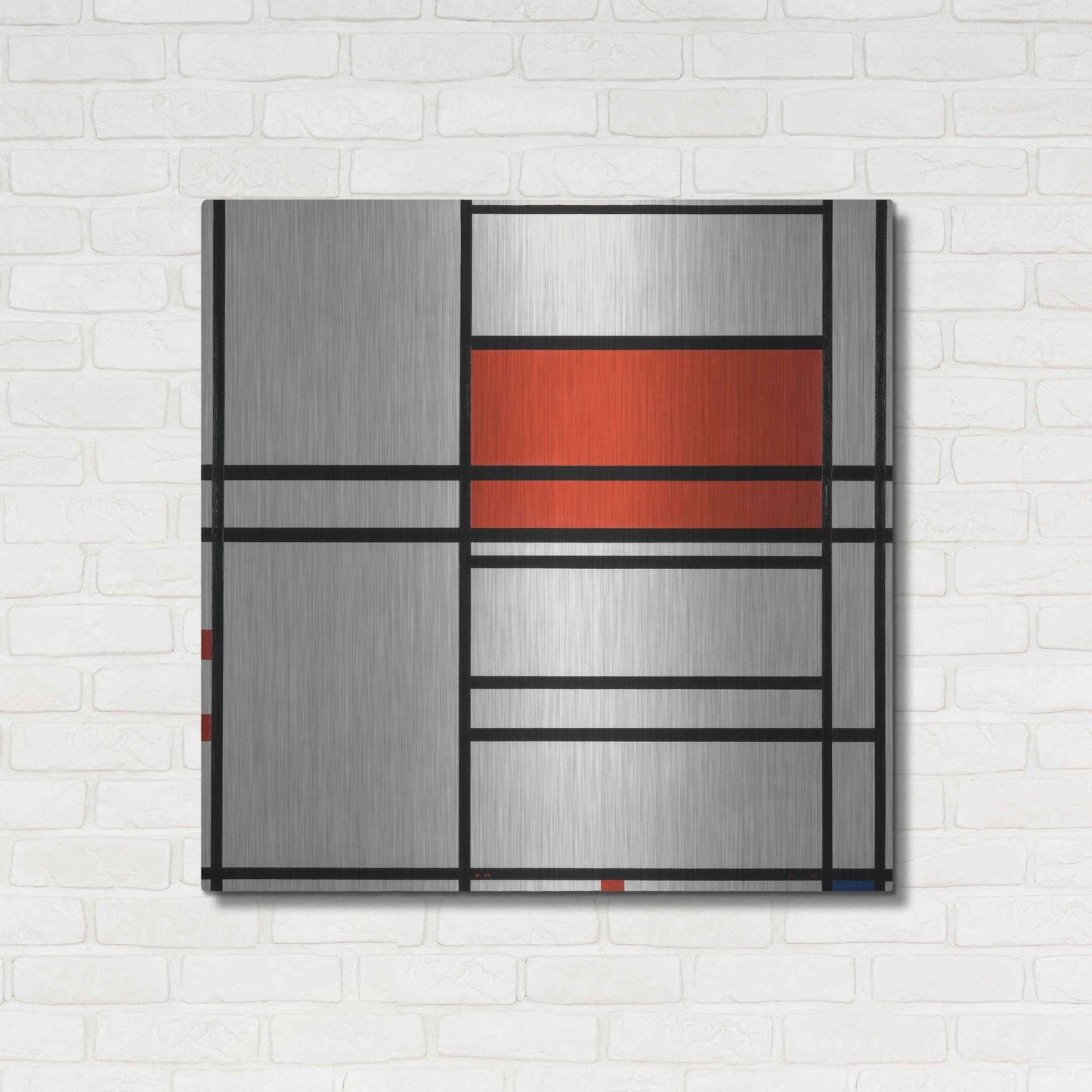 Luxe Metal Art 'Composition of Red and White; No. 1, Composition No. 4 with Red and Blue, 1938–42' by Piet Mondrian, Metal Wall Art,36x36