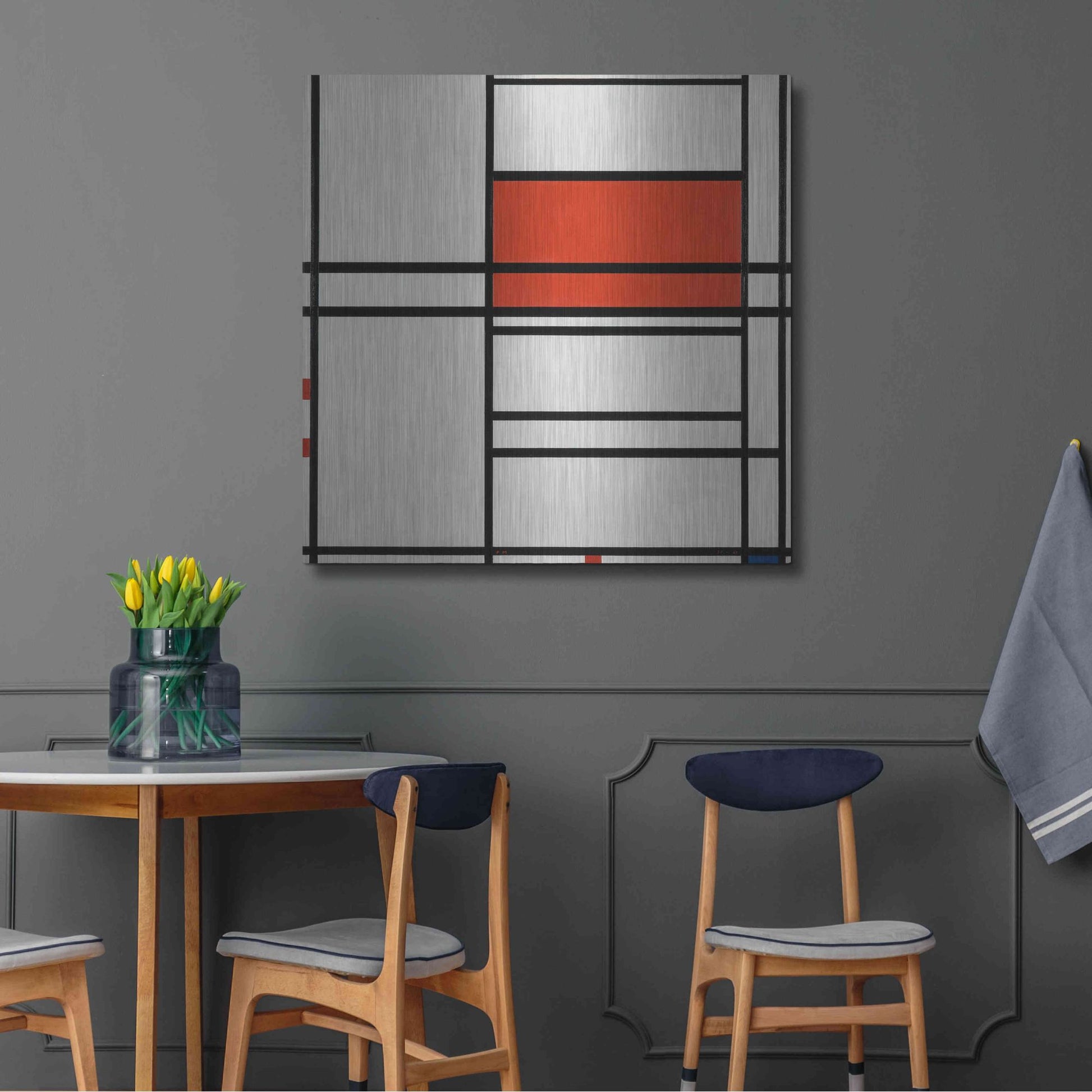 Luxe Metal Art 'Composition of Red and White; No. 1, Composition No. 4 with Red and Blue, 1938–42' by Piet Mondrian, Metal Wall Art,36x36