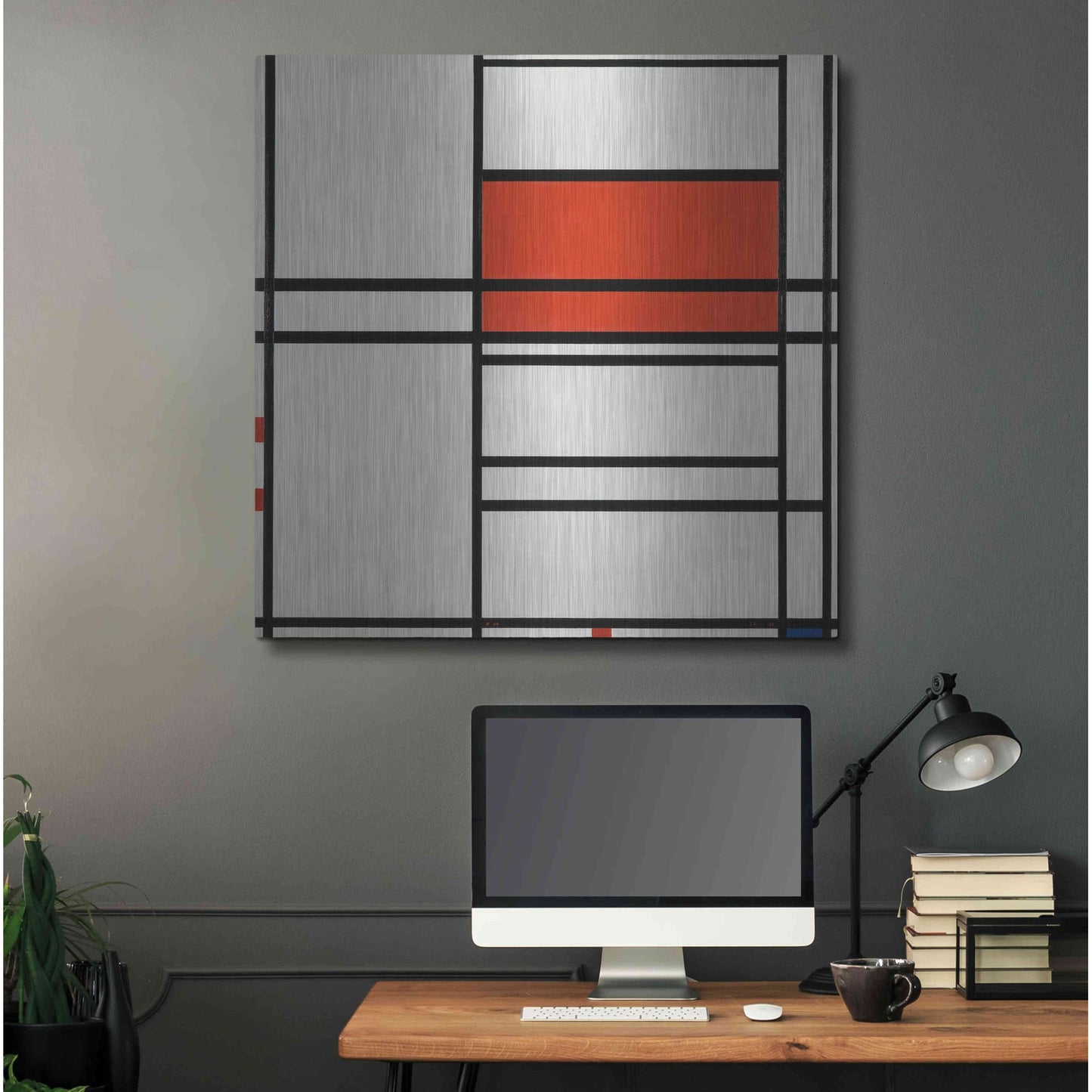 Luxe Metal Art 'Composition of Red and White; No. 1, Composition No. 4 with Red and Blue, 1938–42' by Piet Mondrian, Metal Wall Art,36x36