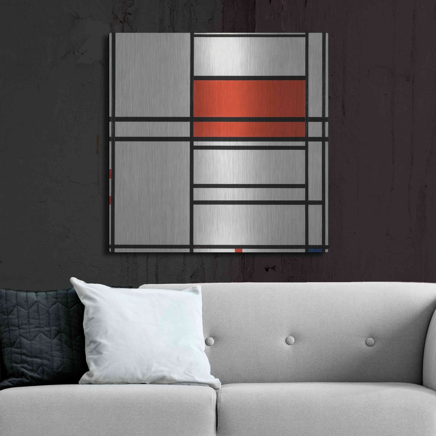 Luxe Metal Art 'Composition of Red and White; No. 1, Composition No. 4 with Red and Blue, 1938–42' by Piet Mondrian, Metal Wall Art,36x36