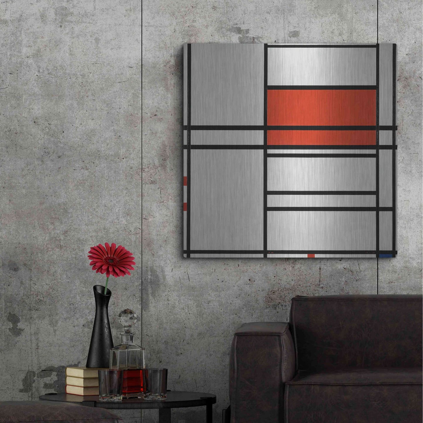 Luxe Metal Art 'Composition of Red and White; No. 1, Composition No. 4 with Red and Blue, 1938–42' by Piet Mondrian, Metal Wall Art,36x36