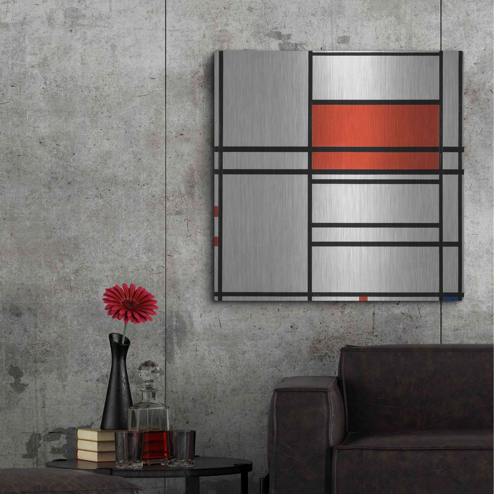 Luxe Metal Art 'Composition of Red and White; No. 1, Composition No. 4 with Red and Blue, 1938–42' by Piet Mondrian, Metal Wall Art,36x36