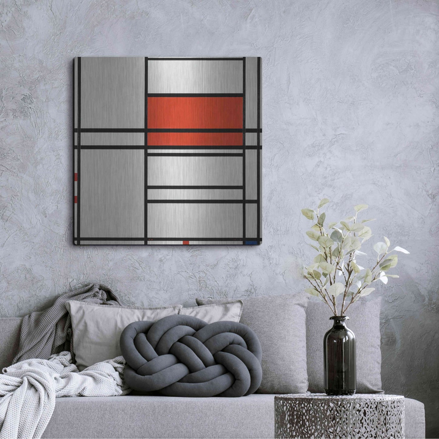 Luxe Metal Art 'Composition of Red and White; No. 1, Composition No. 4 with Red and Blue, 1938–42' by Piet Mondrian, Metal Wall Art,36x36