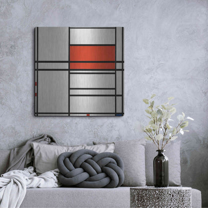 Luxe Metal Art 'Composition of Red and White; No. 1, Composition No. 4 with Red and Blue, 1938–42' by Piet Mondrian, Metal Wall Art,36x36