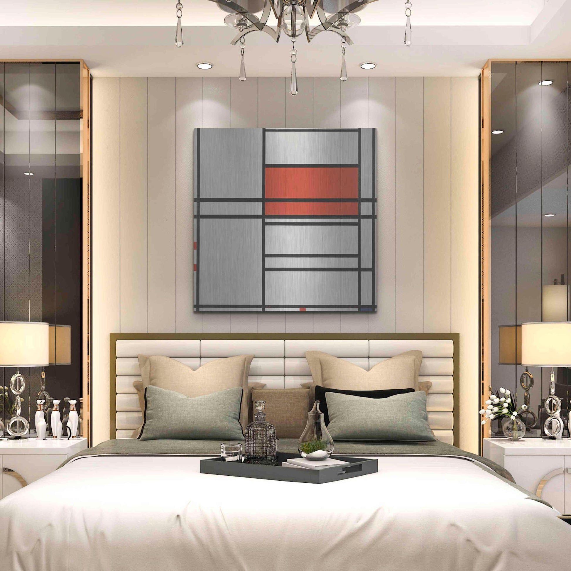 Luxe Metal Art 'Composition of Red and White; No. 1, Composition No. 4 with Red and Blue, 1938–42' by Piet Mondrian, Metal Wall Art,36x36