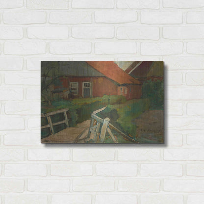 Luxe Metal Art 'Farm Building With Bridge, 1899' by Piet Mondrian, Metal Wall Art,24x16