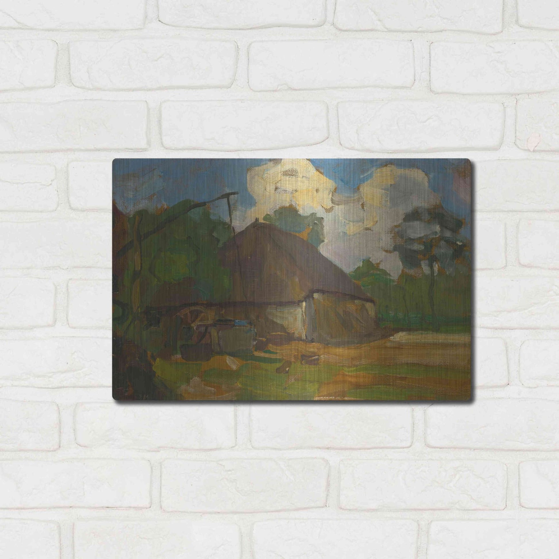 Luxe Metal Art 'Farm Building With Well In Daylight, 1907' by Piet Mondrian, Metal Wall Art,16x12