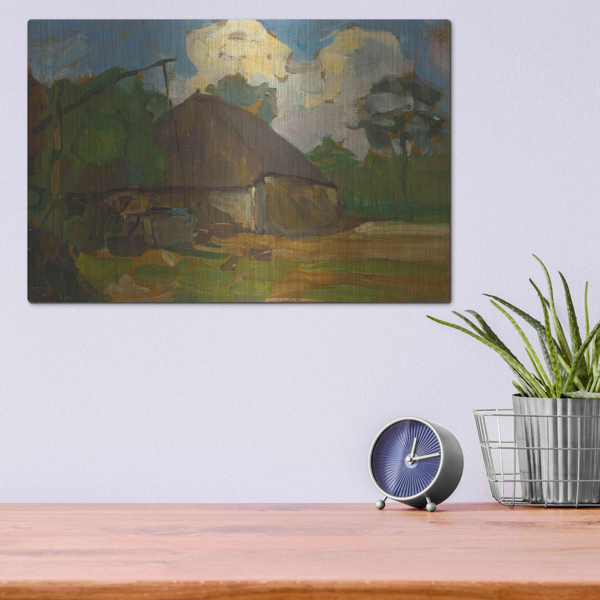 Luxe Metal Art 'Farm Building With Well In Daylight, 1907' by Piet Mondrian, Metal Wall Art,16x12