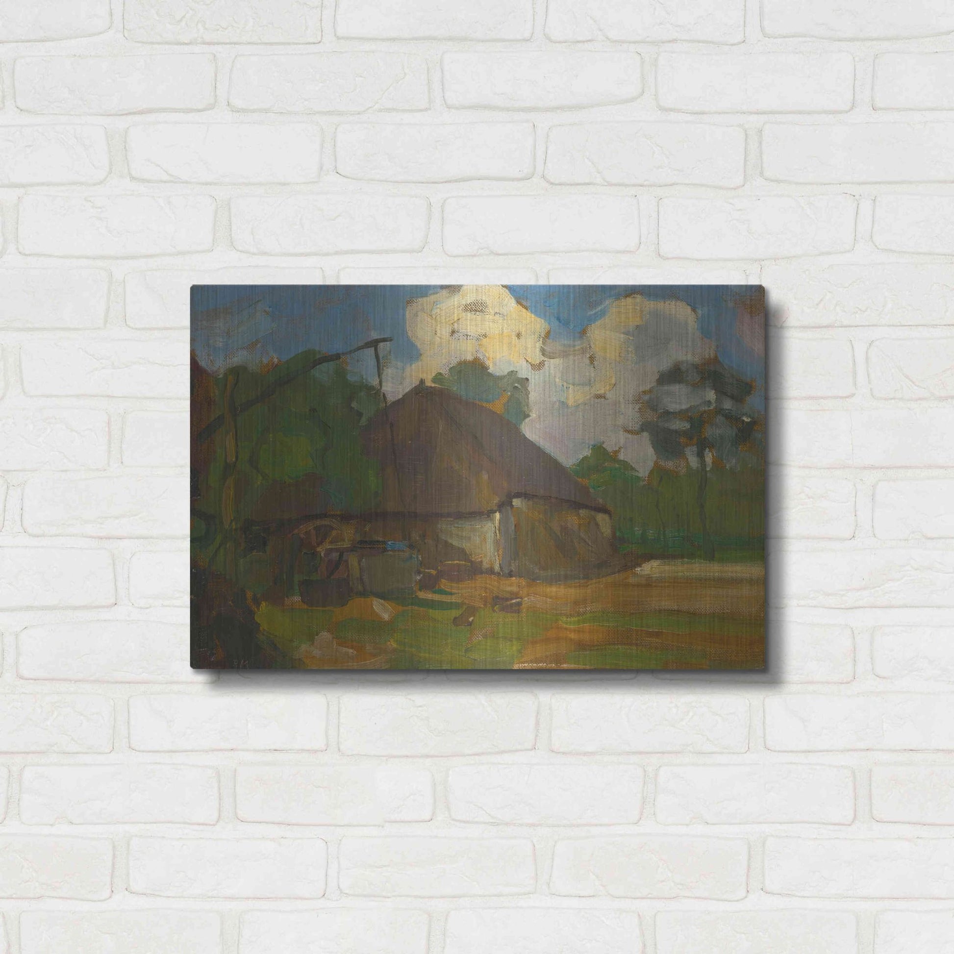 Luxe Metal Art 'Farm Building With Well In Daylight, 1907' by Piet Mondrian, Metal Wall Art,24x16