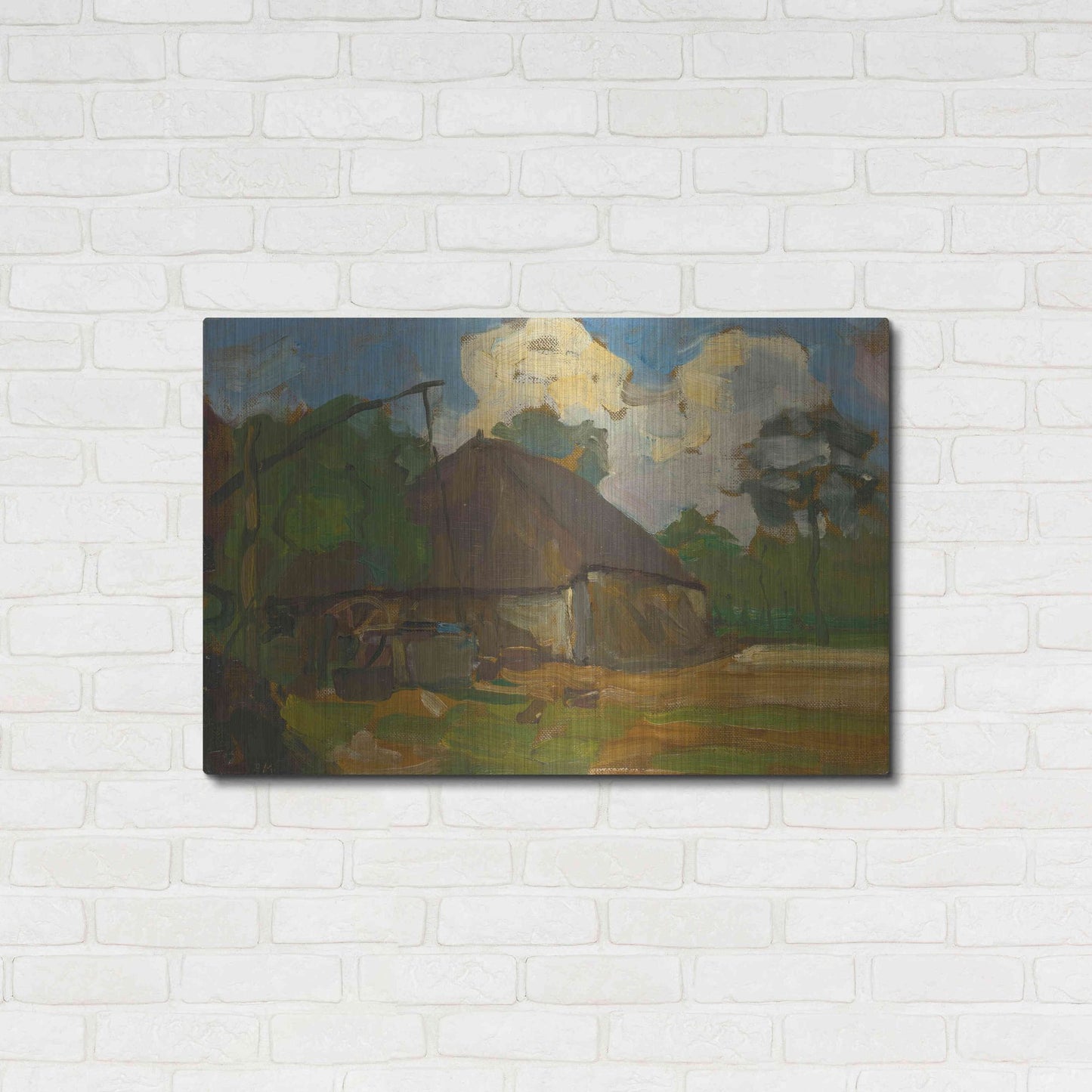 Luxe Metal Art 'Farm Building With Well In Daylight, 1907' by Piet Mondrian, Metal Wall Art,36x24