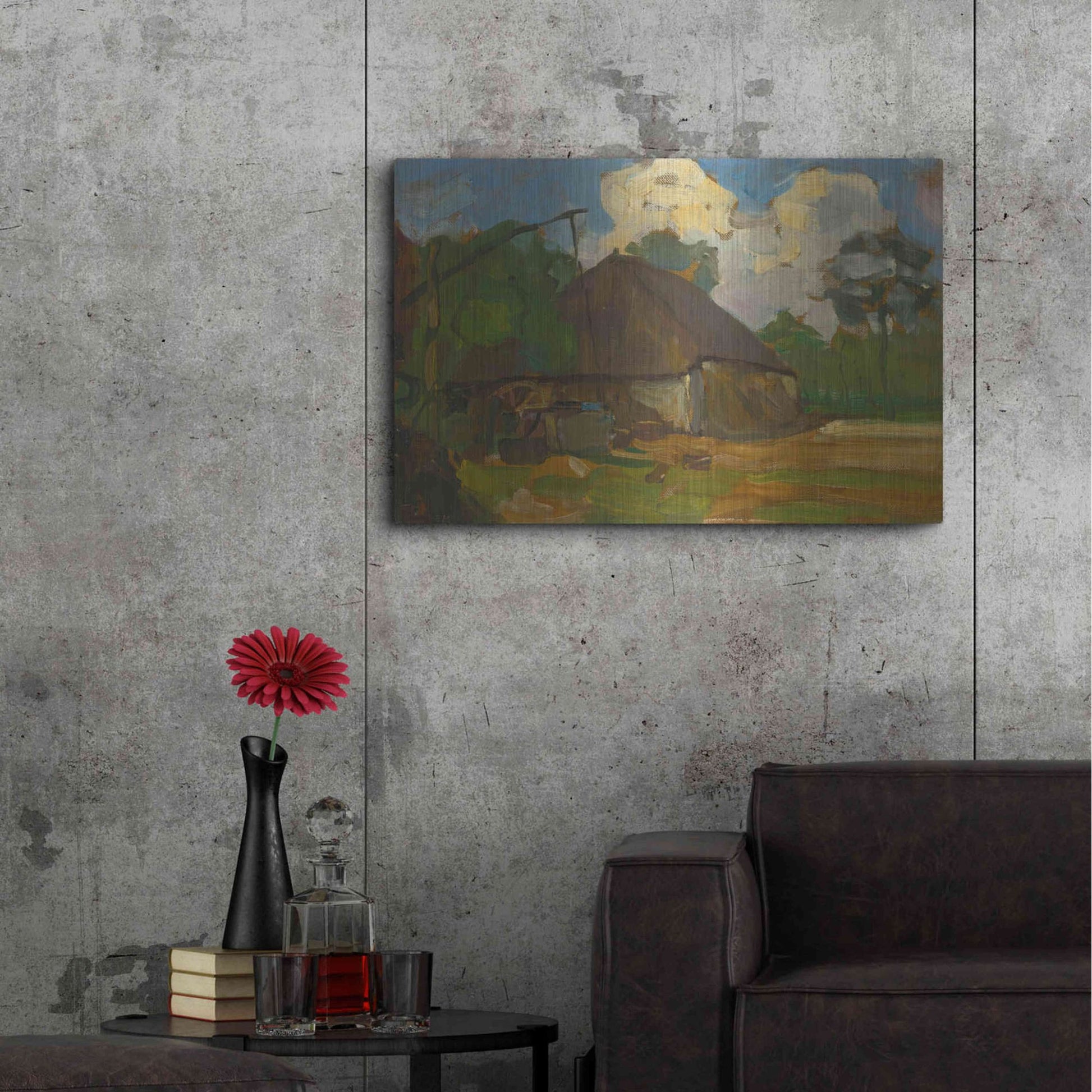 Luxe Metal Art 'Farm Building With Well In Daylight, 1907' by Piet Mondrian, Metal Wall Art,36x24