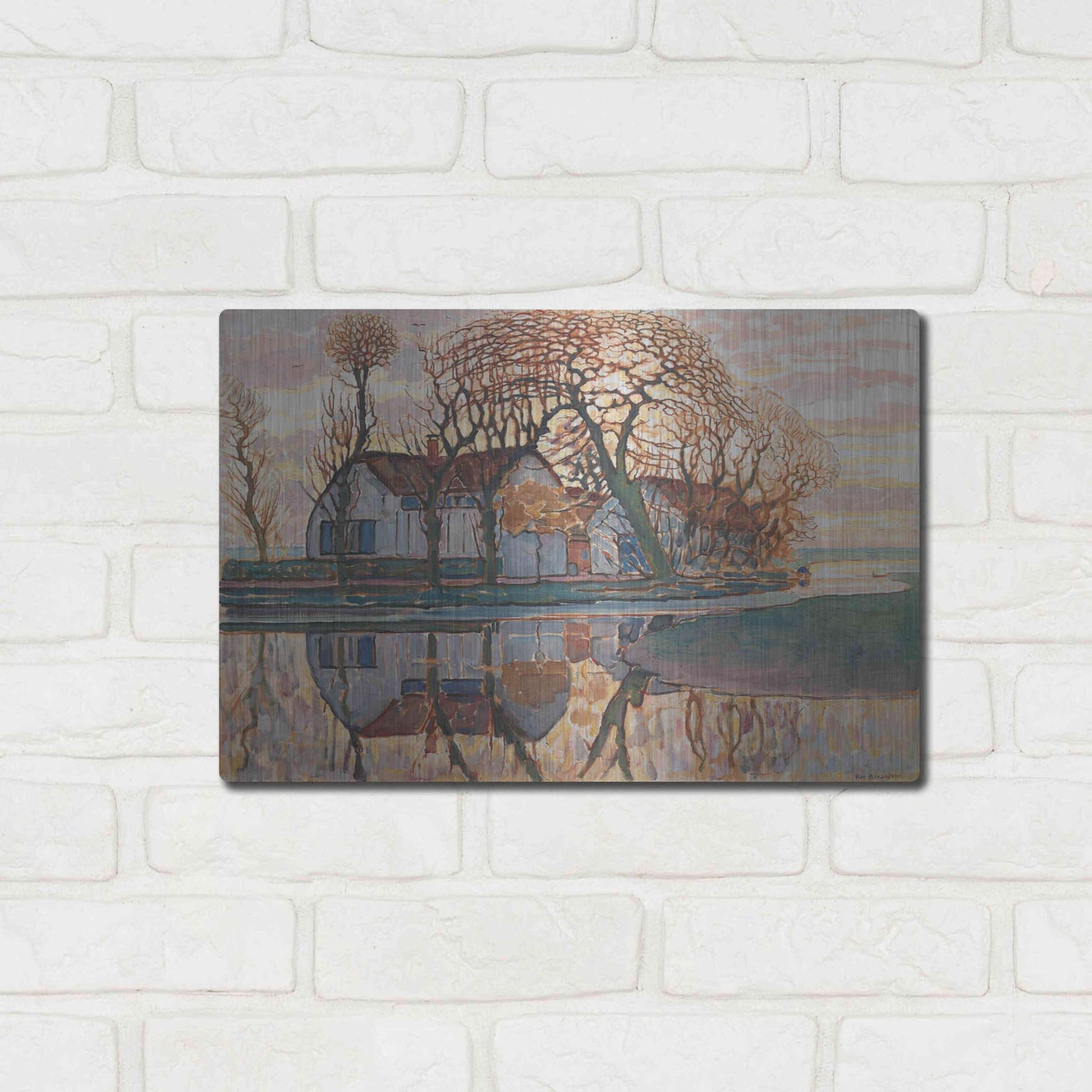 Luxe Metal Art 'Farm near Duivendrecht, 1916' by Piet Mondrian, Metal Wall Art,16x12