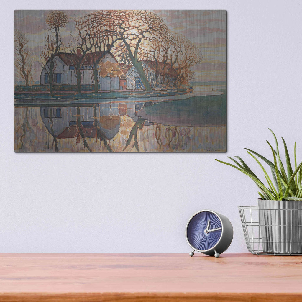 Luxe Metal Art 'Farm near Duivendrecht, 1916' by Piet Mondrian, Metal Wall Art,16x12