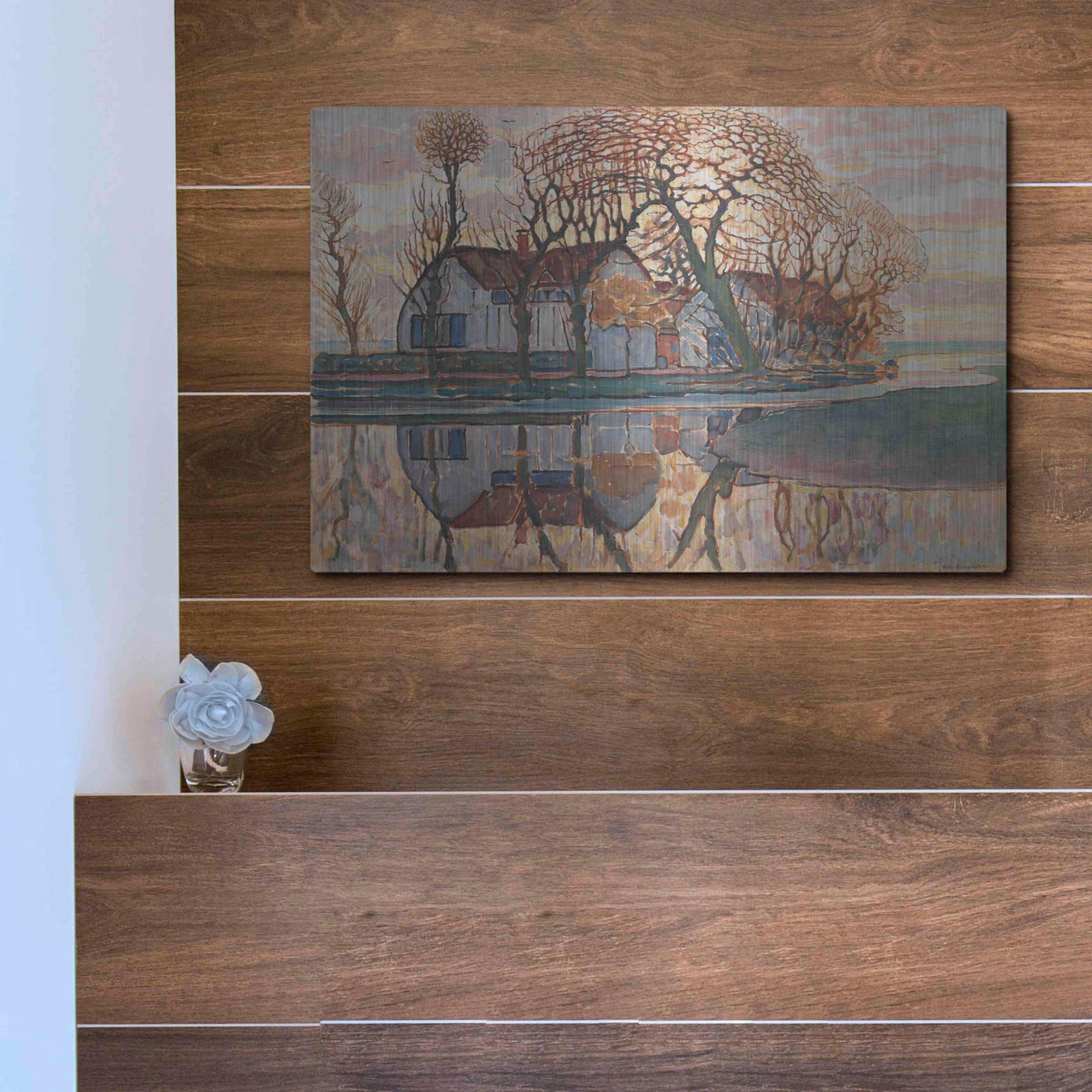 Luxe Metal Art 'Farm near Duivendrecht, 1916' by Piet Mondrian, Metal Wall Art,16x12