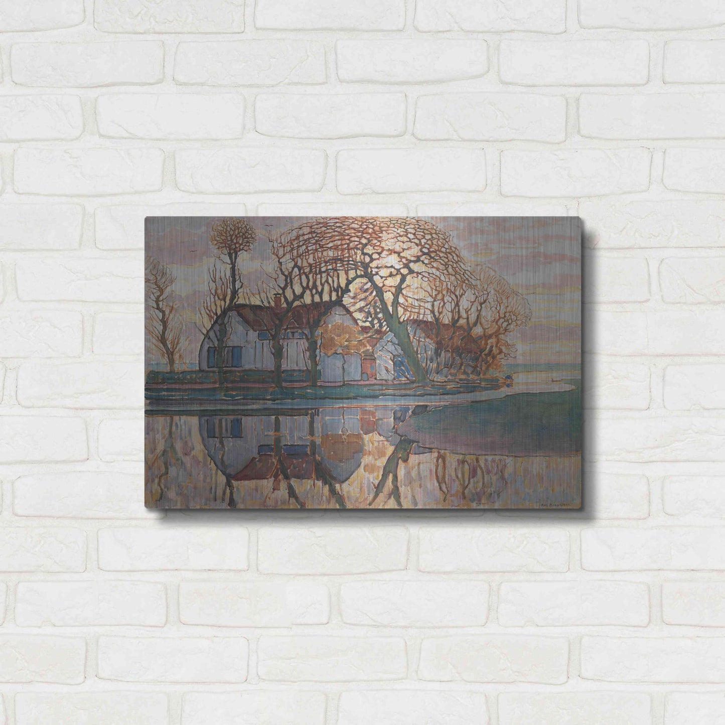 Luxe Metal Art 'Farm near Duivendrecht, 1916' by Piet Mondrian, Metal Wall Art,24x16