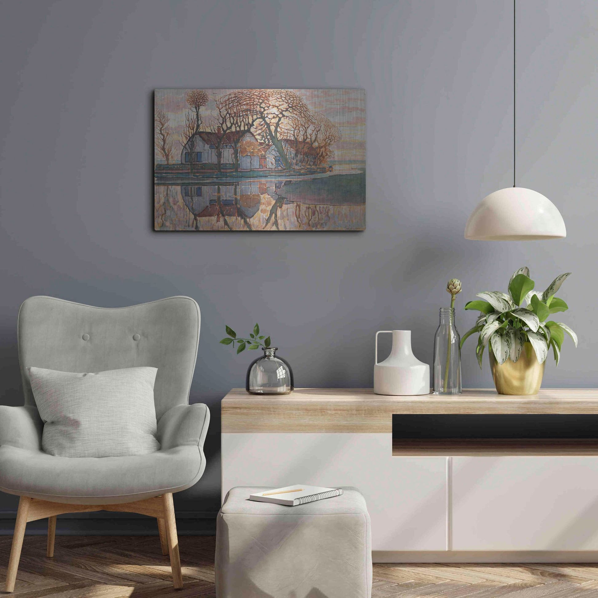 Luxe Metal Art 'Farm near Duivendrecht, 1916' by Piet Mondrian, Metal Wall Art,24x16