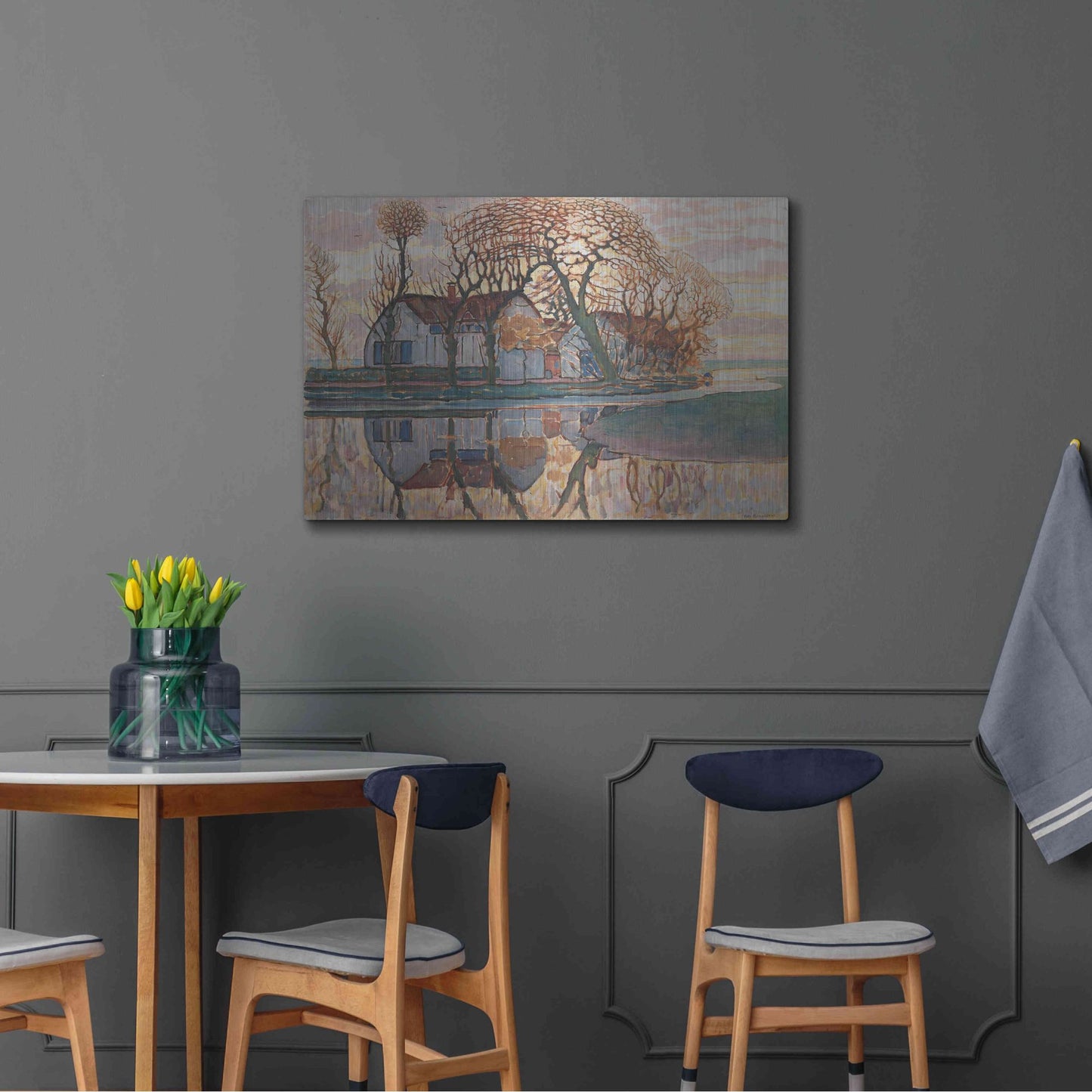 Luxe Metal Art 'Farm near Duivendrecht, 1916' by Piet Mondrian, Metal Wall Art,36x24