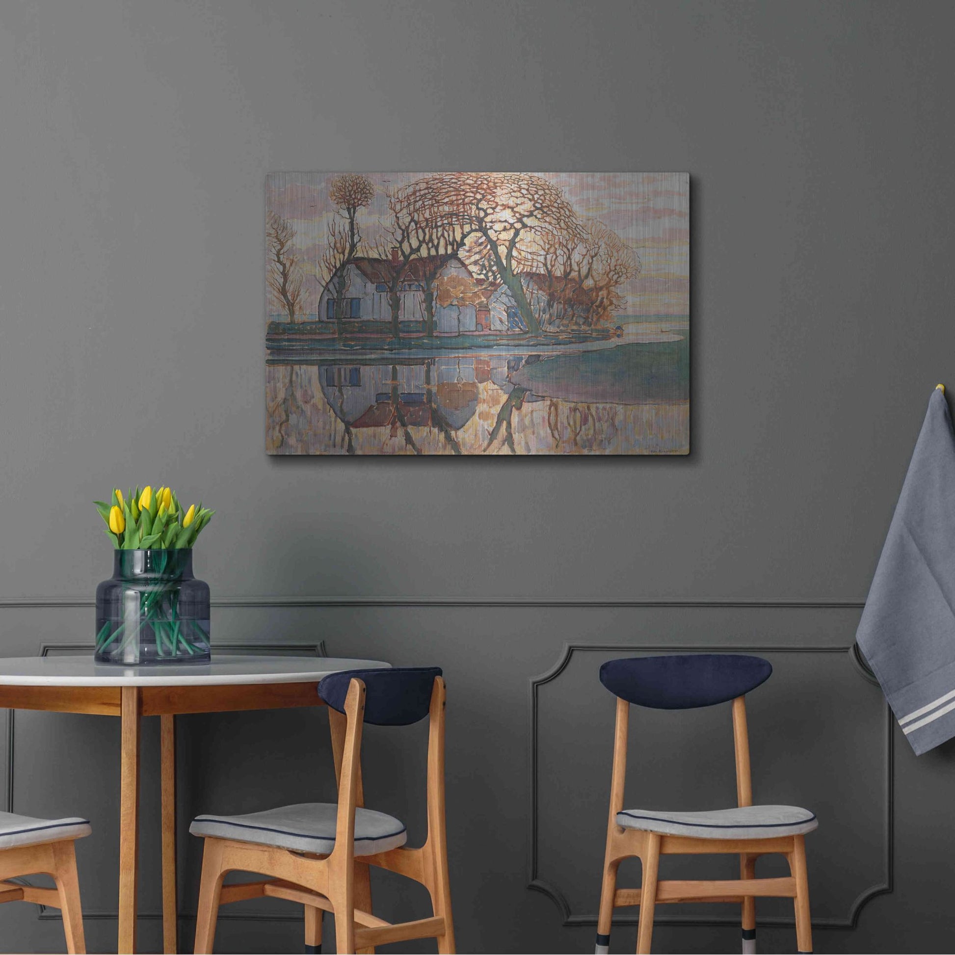 Luxe Metal Art 'Farm near Duivendrecht, 1916' by Piet Mondrian, Metal Wall Art,36x24