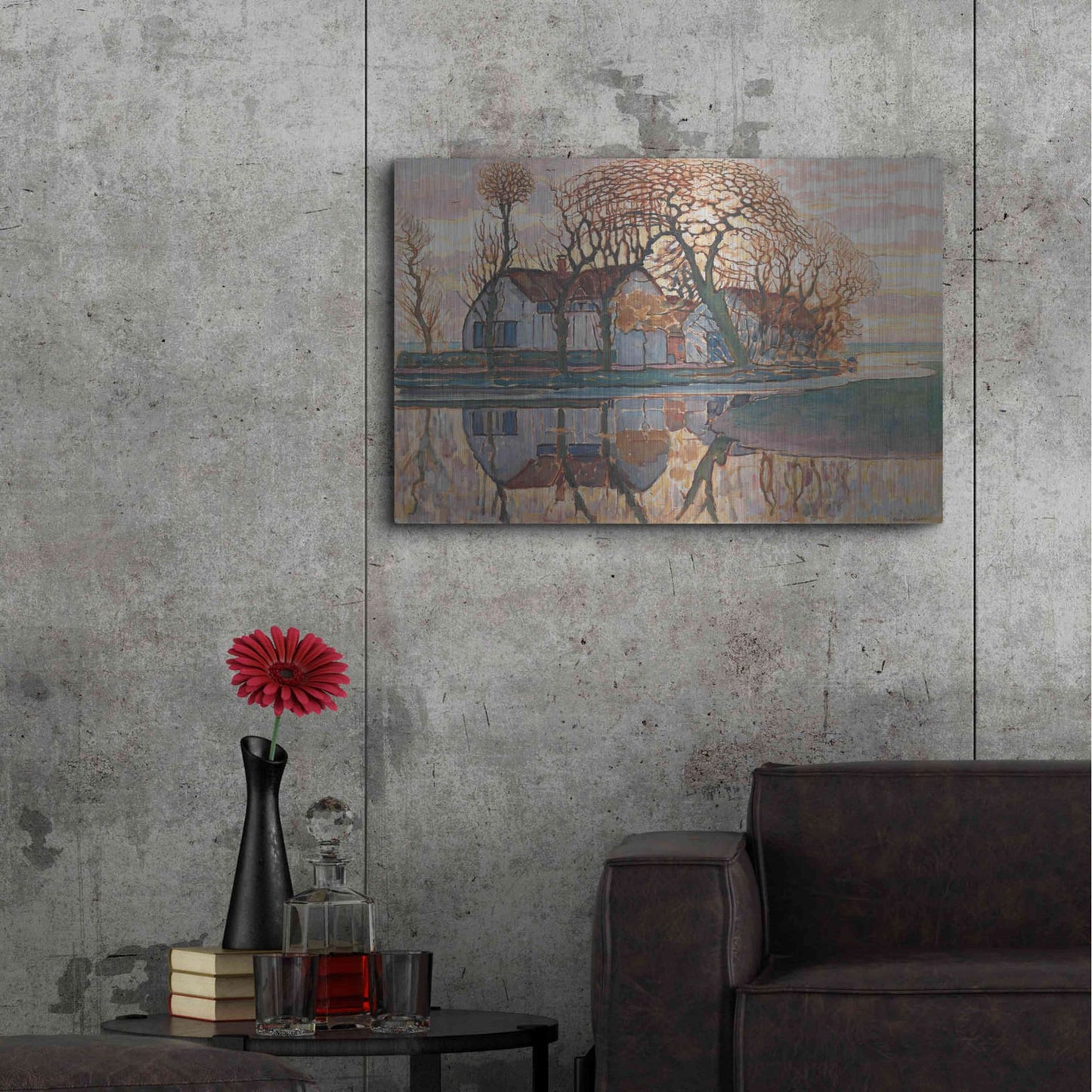 Luxe Metal Art 'Farm near Duivendrecht, 1916' by Piet Mondrian, Metal Wall Art,36x24